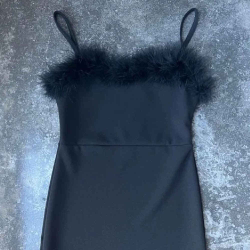 Black Fur Trimmed Dress